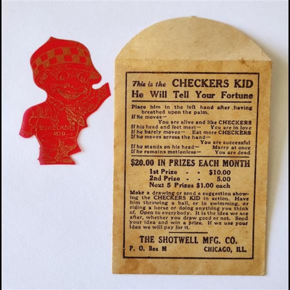 Shotwell's Checkers Kid Magnetic Fortune Teller Cracker Jack Popcorn Prize Toy